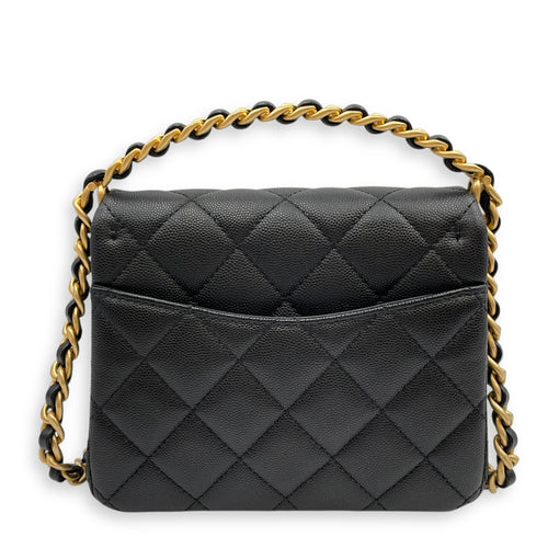 Quilted Rue Cambon 31 Mini Black Top Handle Bag in Caviar Leather, Brushed Gold hardware