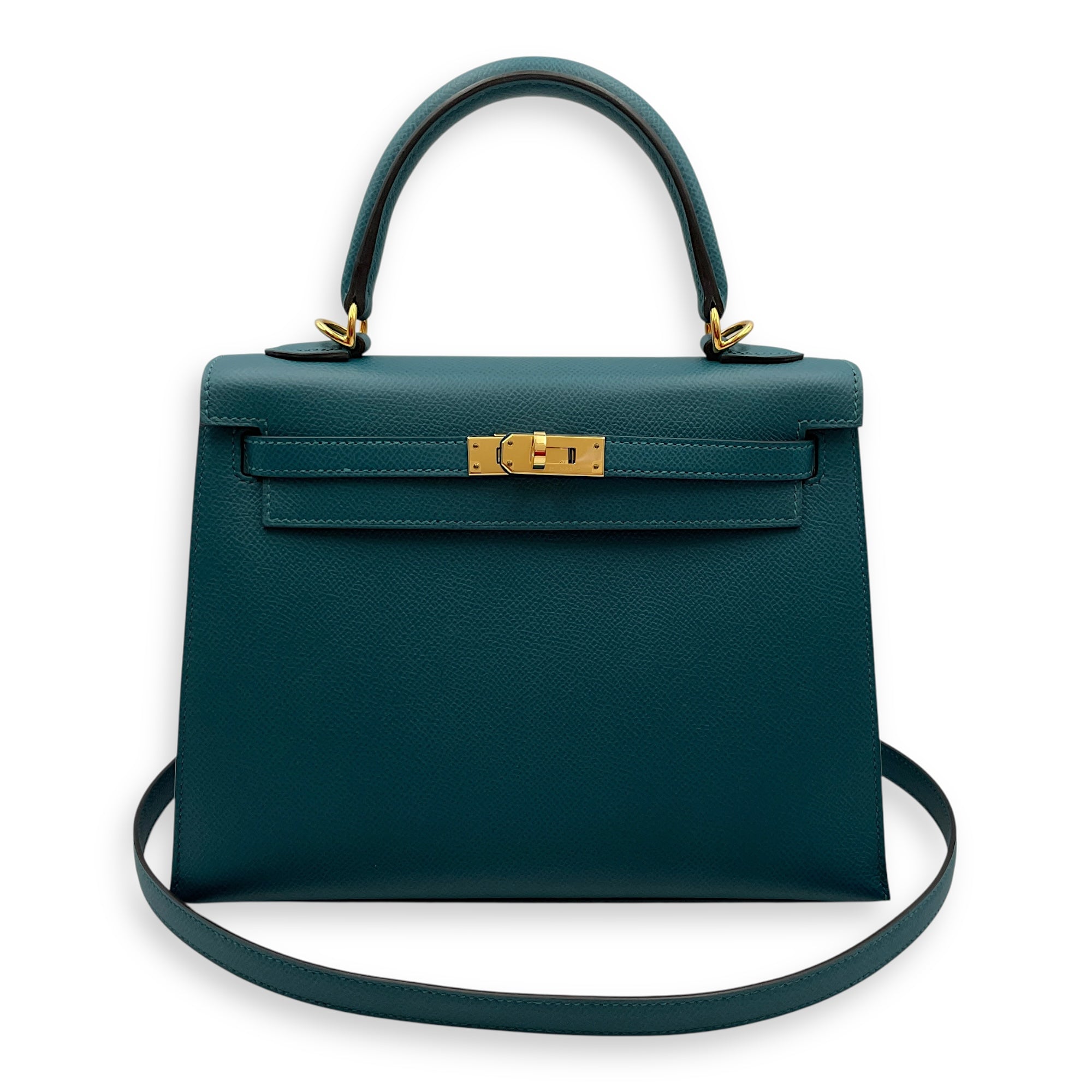 Sellier Kelly 25 Vert Bosphore in Epsom, Gold hardware