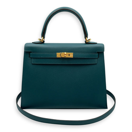 Sellier Kelly 25 Vert Bosphore in Epsom, Gold hardware