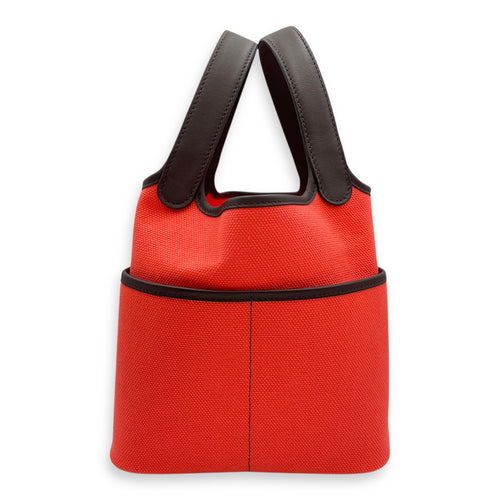 Picotin Pocket 18 Rouge Sellier/Rose Texas in Swift/Toile, Palladium hardware