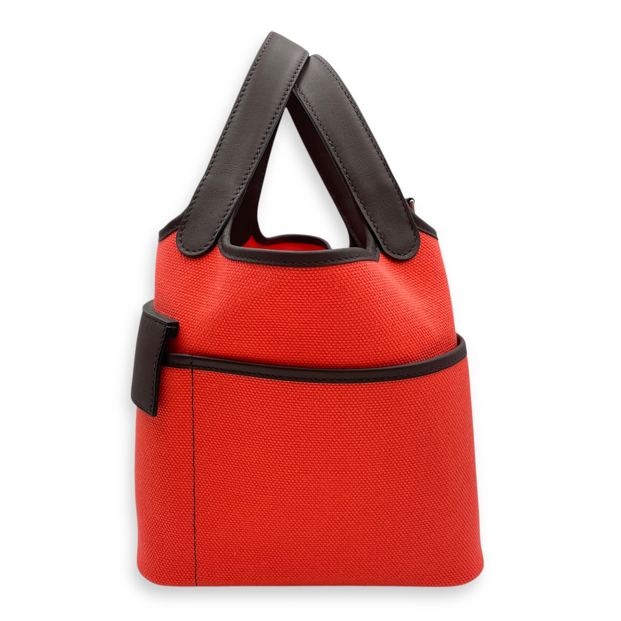 Picotin Pocket 18 Rouge Sellier/Rose Texas in Swift/Toile, Palladium hardware