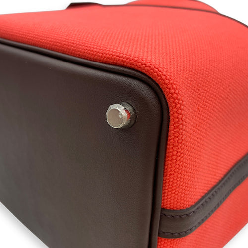 Picotin Pocket 18 Rouge Sellier/Rose Texas in Swift/Toile, Palladium hardware