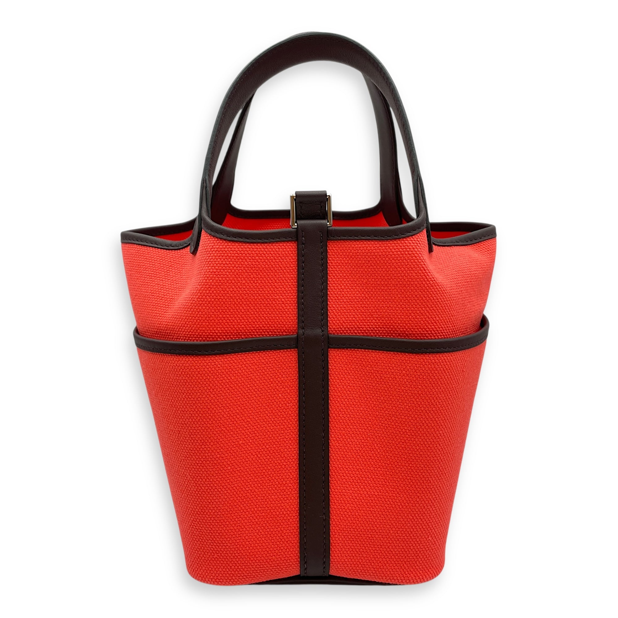 Picotin Pocket 18 Rouge Sellier/Rose Texas in Swift/Toile, Palladium hardware