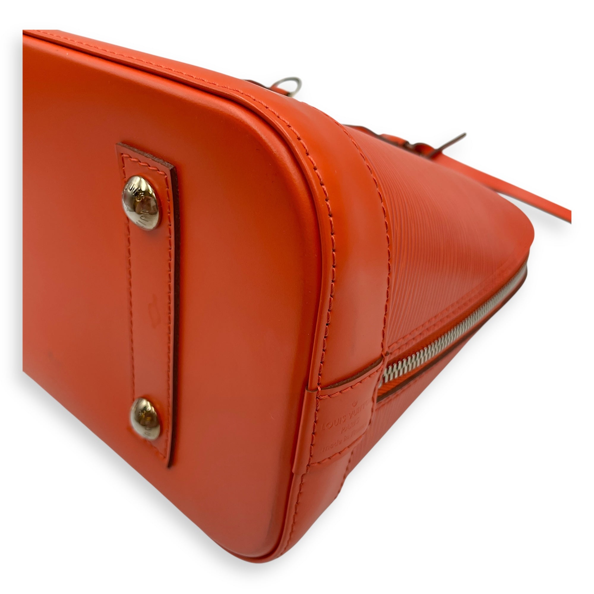 Epi Alma Medium Orange Top Handle Bag in Epi Leather, Silver hardware