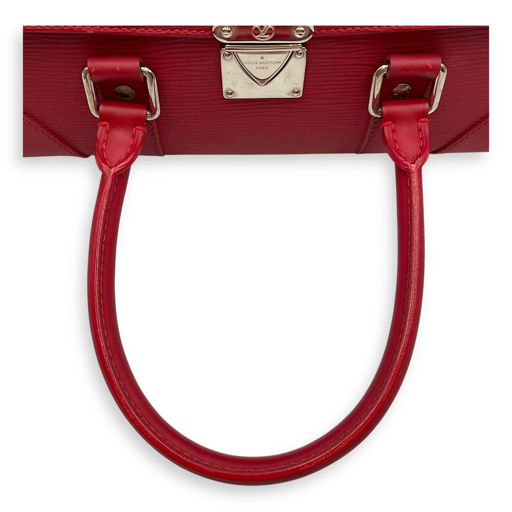 Segur PM Red Top Handle Bag in Epi Leather, Silver hardware
