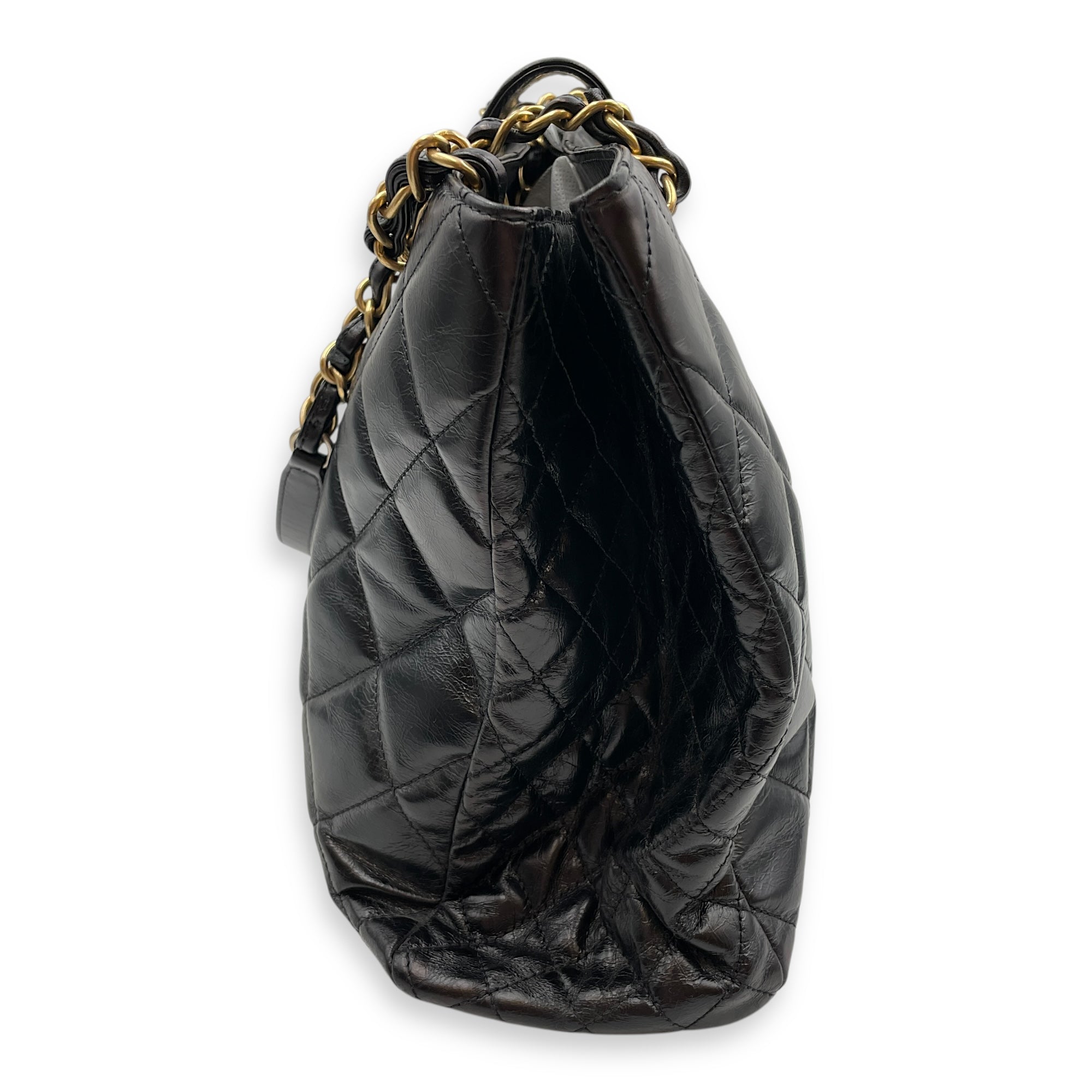 Quilted CC Black Tote Bag in Calfskin, Gold hardware