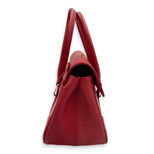 Segur PM Red Top Handle Bag in Epi Leather, Silver hardware