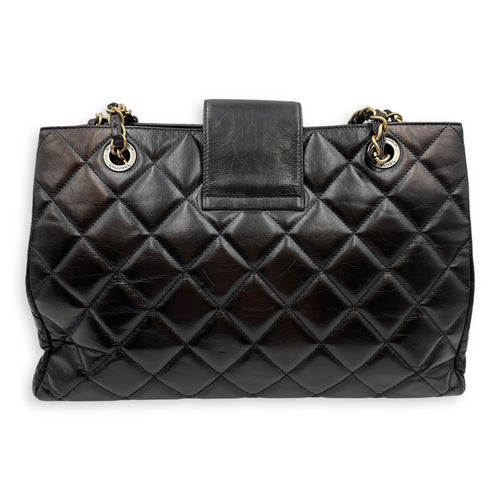 Quilted CC Black Tote Bag in Calfskin, Gold hardware