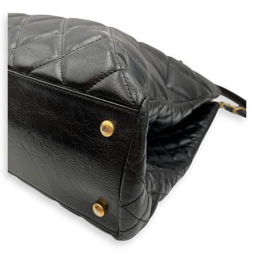 Quilted CC Black Tote Bag in Calfskin, Gold hardware