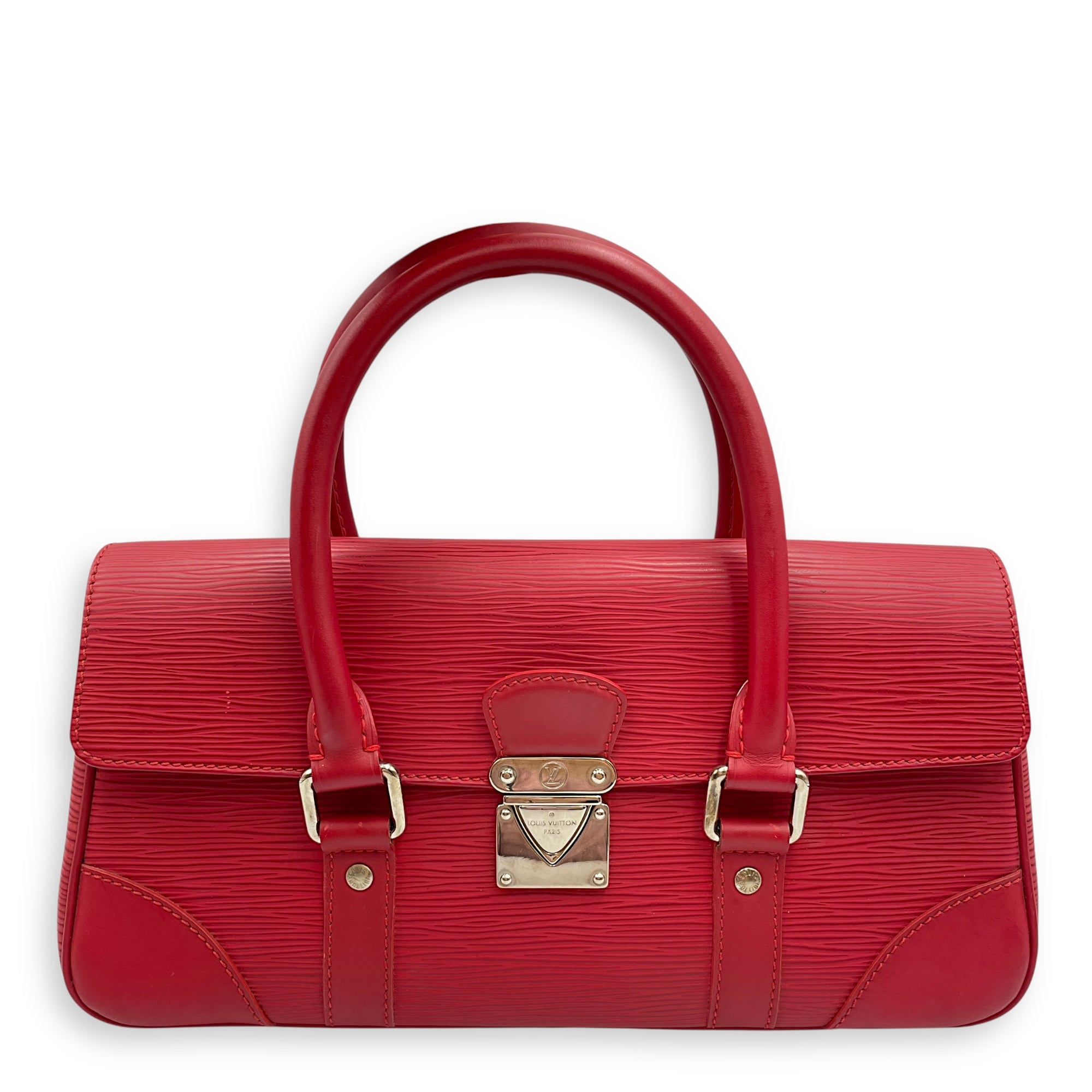 Segur PM Red Top Handle Bag in Epi Leather, Silver hardware