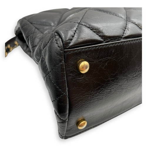 Quilted CC Black Tote Bag in Calfskin, Gold hardware