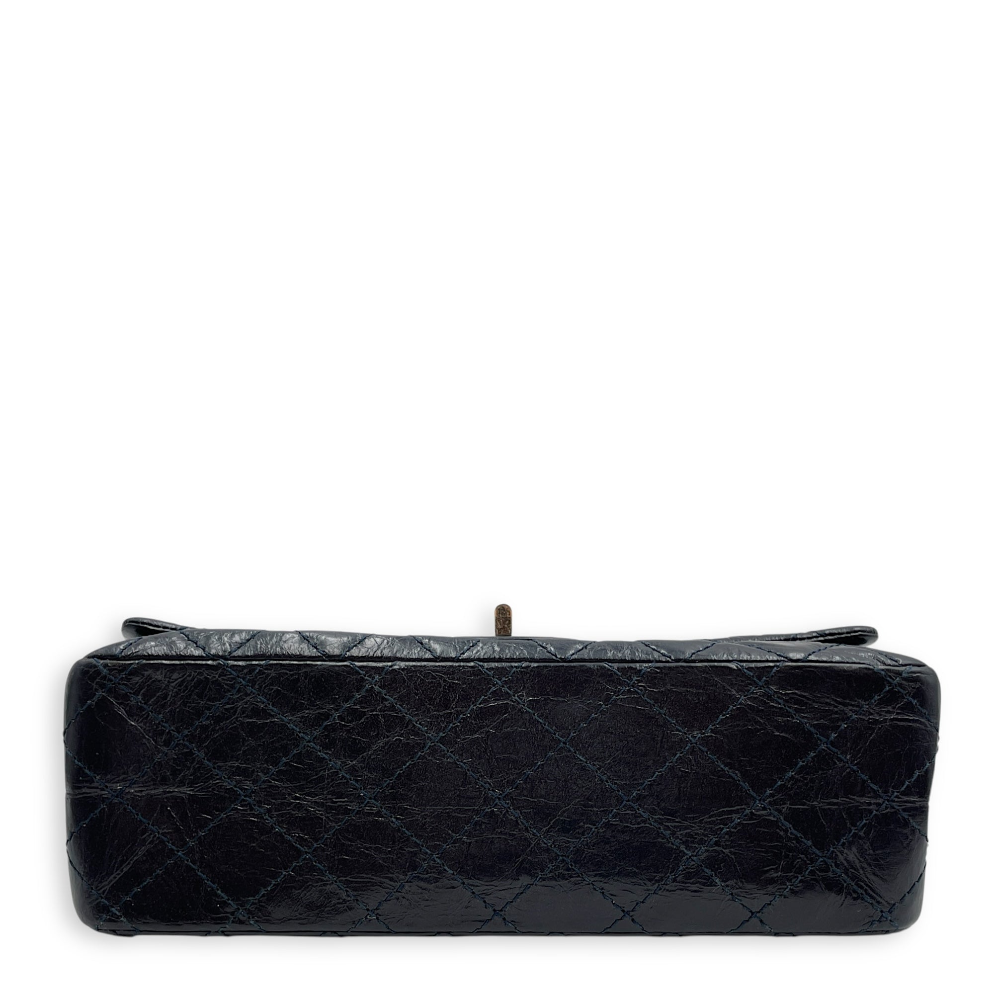 Reissue Blue Double Flap Bag in Distressed Leather, Ruthenium hardware