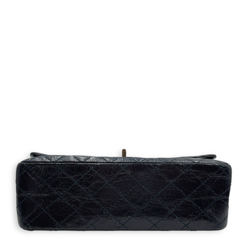 Reissue Blue Double Flap Bag in Distressed Leather, Ruthenium hardware