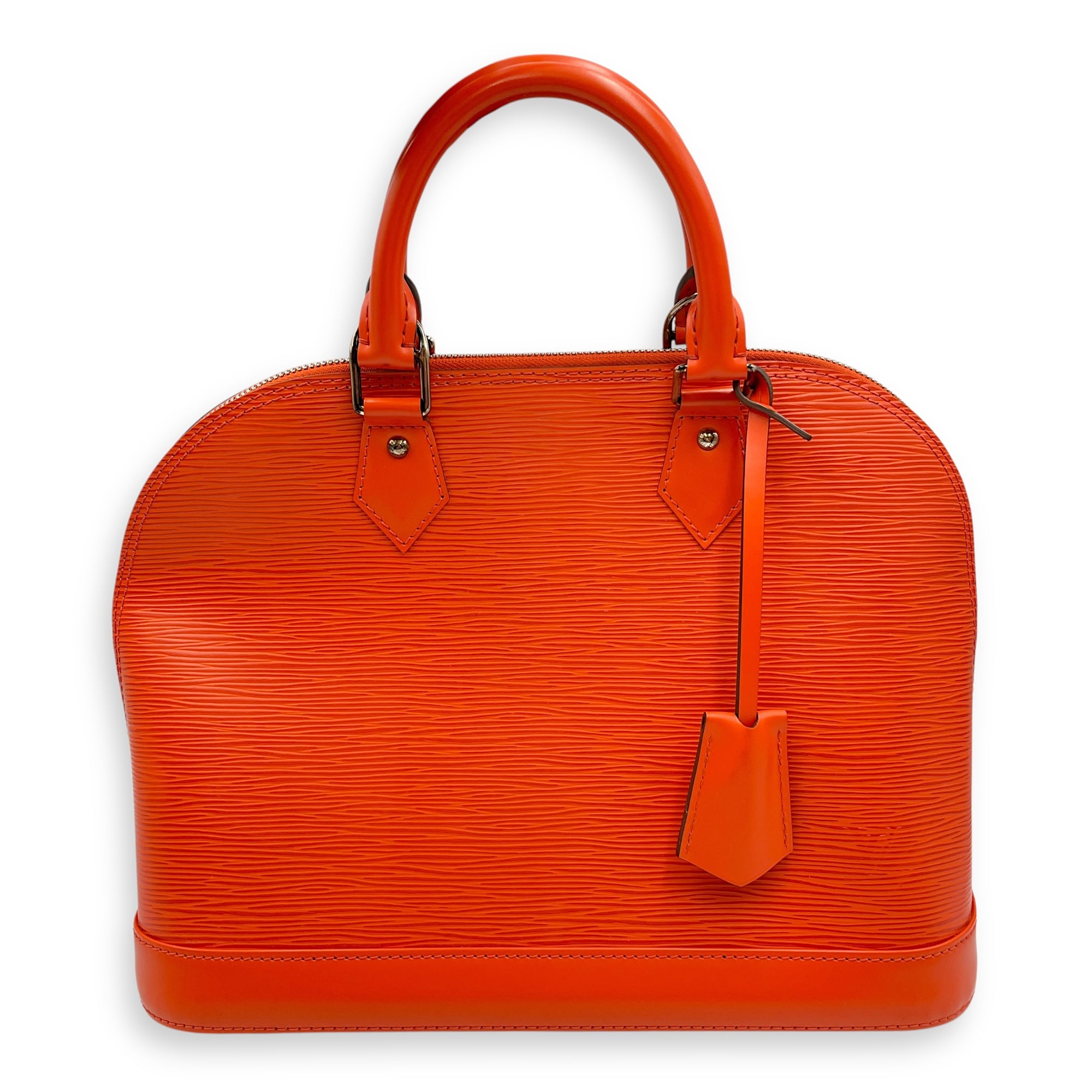 Epi Alma Medium Orange Top Handle Bag in Epi Leather, Silver hardware