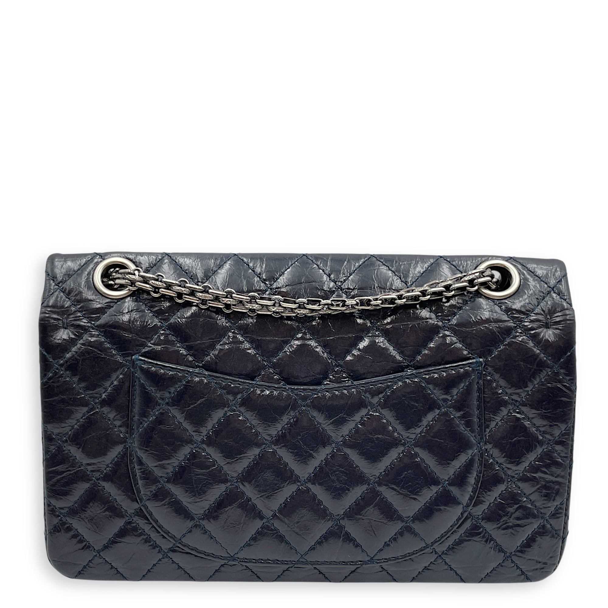 Reissue Blue Double Flap Bag in Distressed Leather, Ruthenium hardware