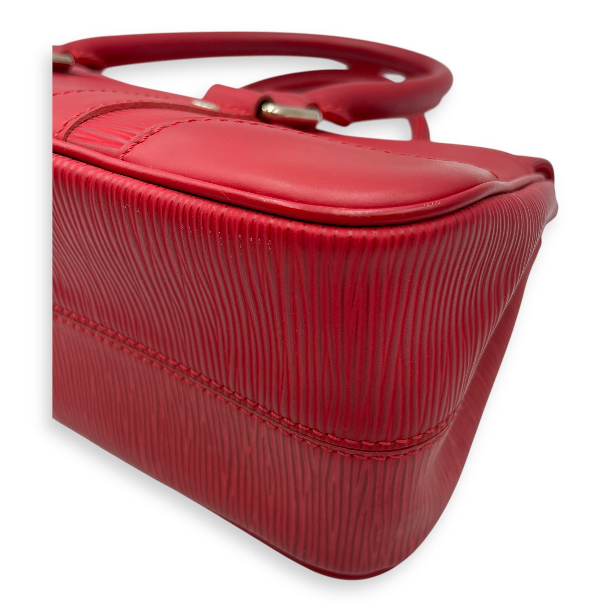 Segur PM Red Top Handle Bag in Epi Leather, Silver hardware