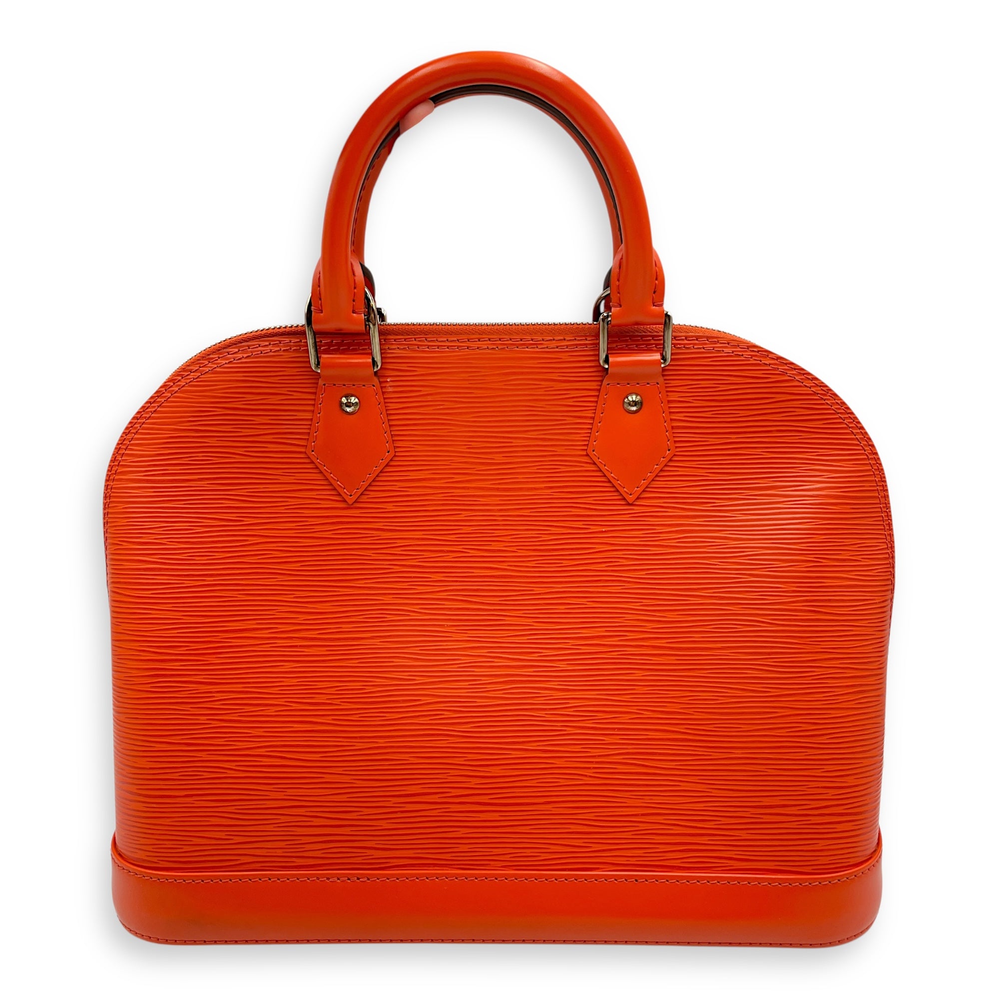 Epi Alma Medium Orange Top Handle Bag in Epi Leather, Silver hardware