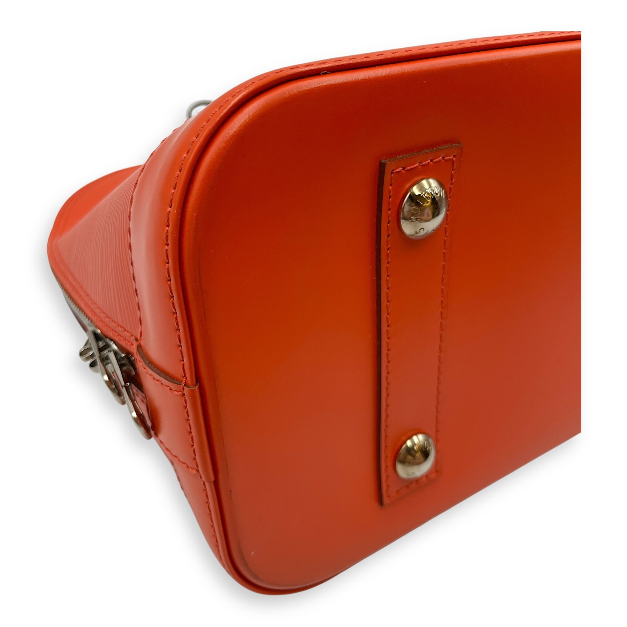 Epi Alma Medium Orange Top Handle Bag in Epi Leather, Silver hardware