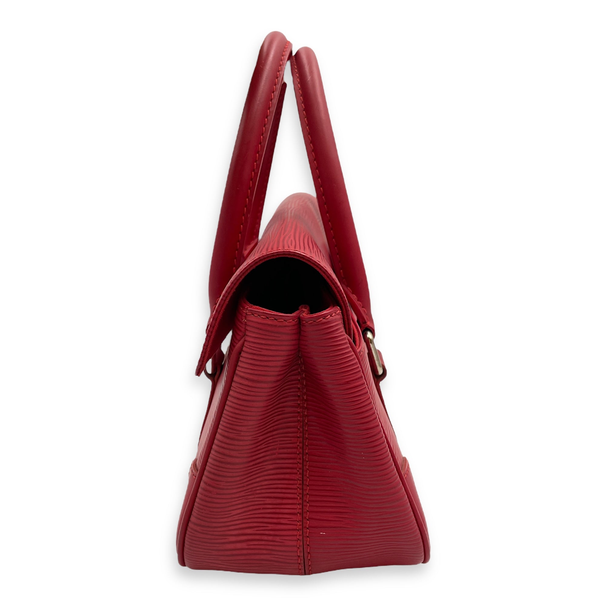 Segur PM Red Top Handle Bag in Epi Leather, Silver hardware