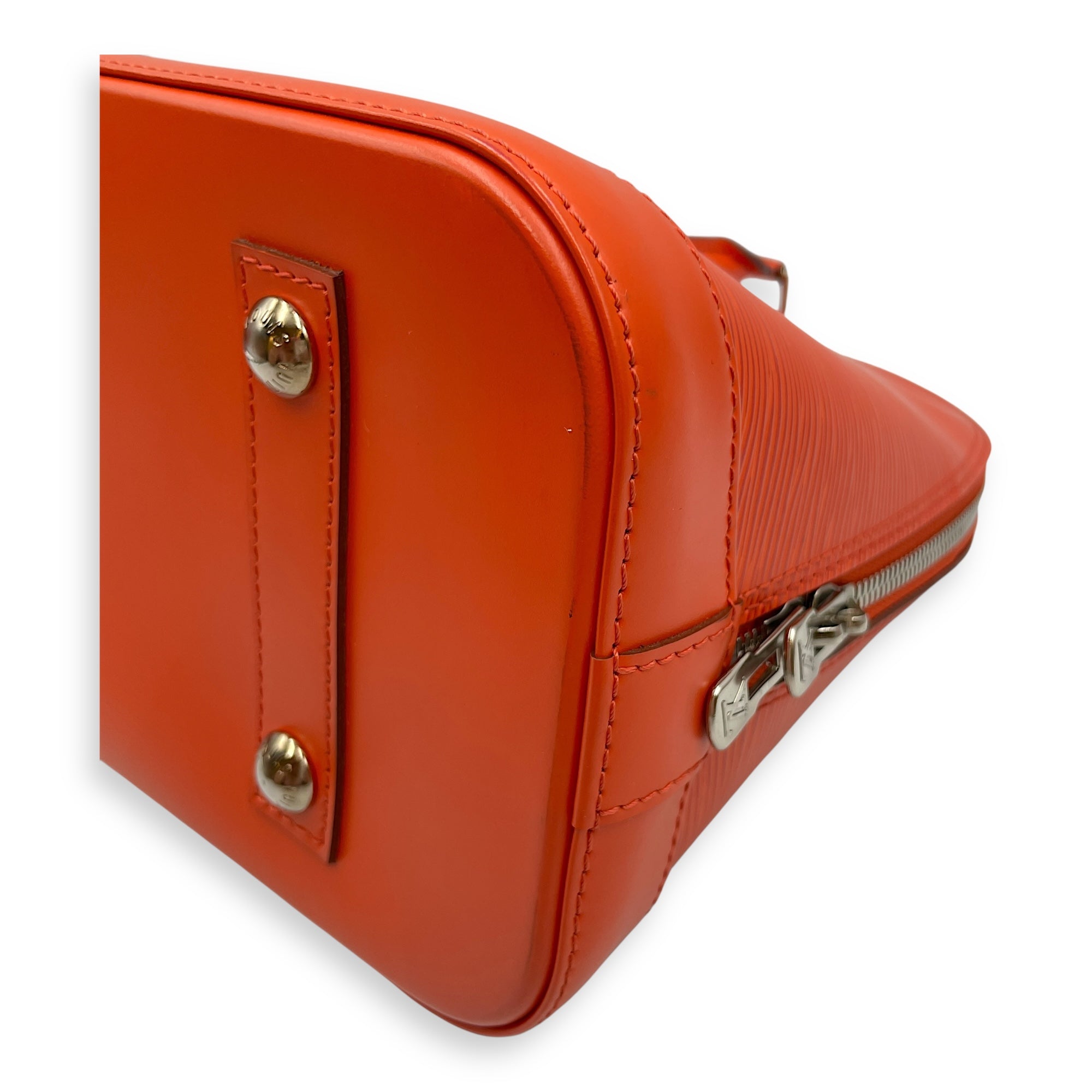 Epi Alma Medium Orange Top Handle Bag in Epi Leather, Silver hardware
