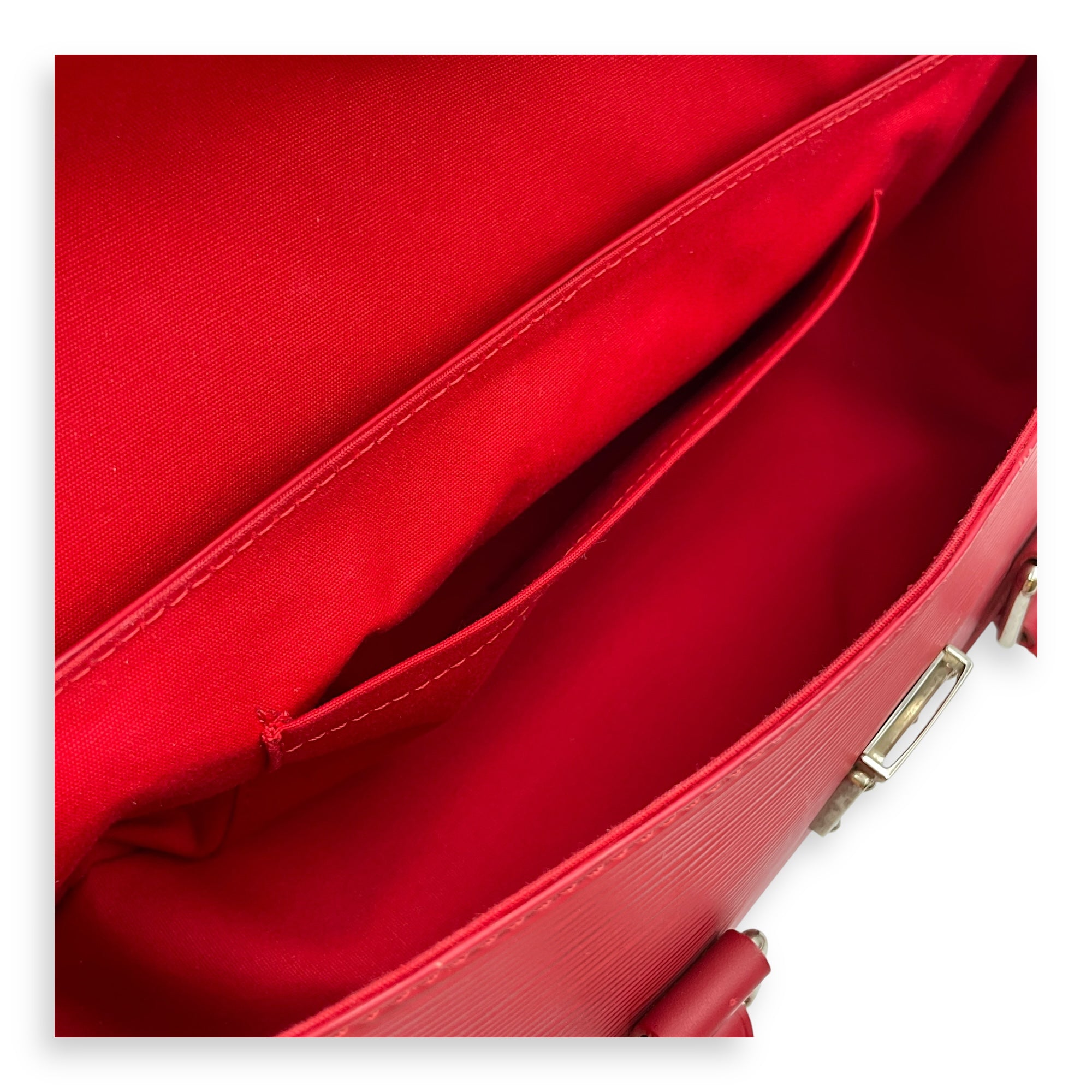 Segur PM Red Top Handle Bag in Epi Leather, Silver hardware