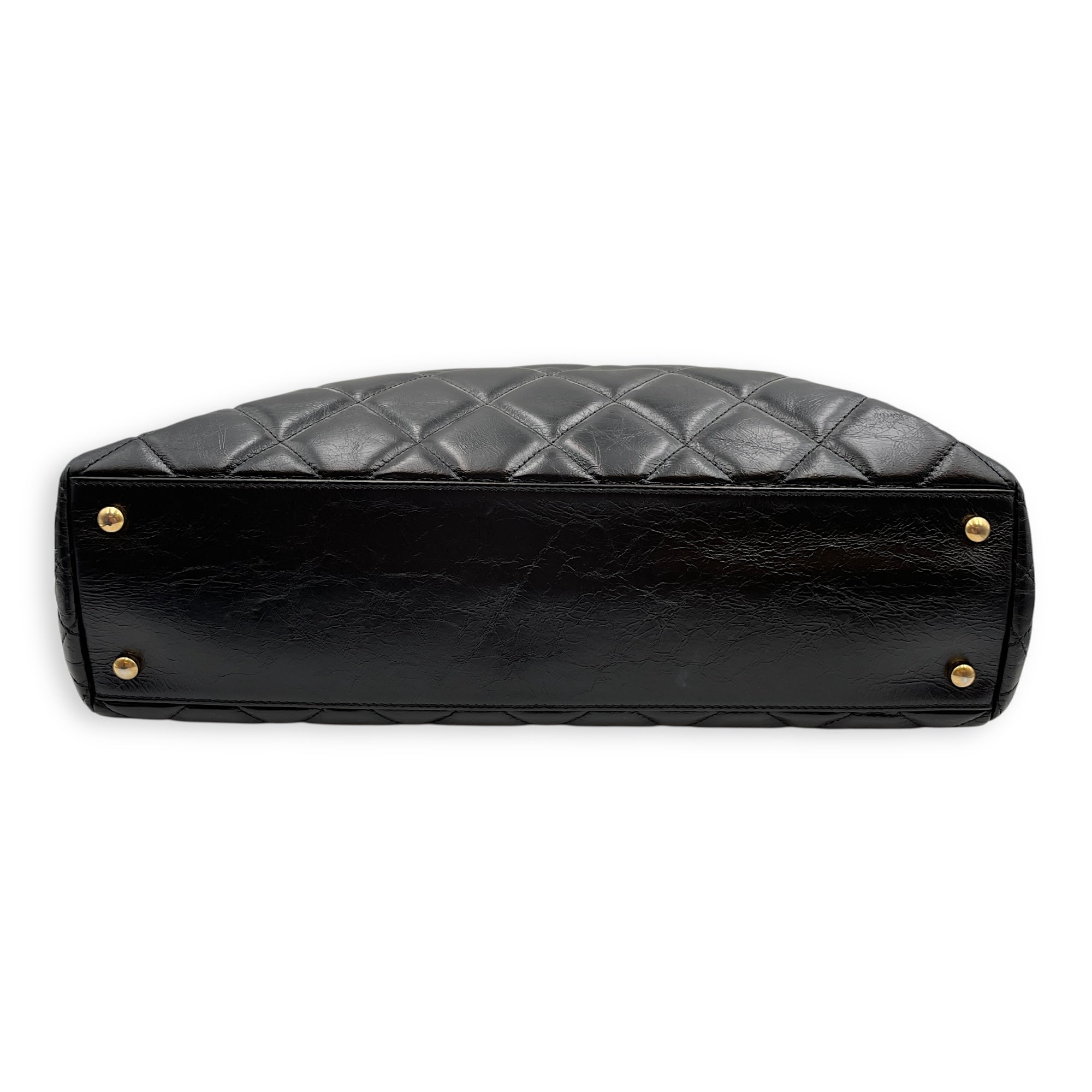 Quilted CC Black Tote Bag in Calfskin, Gold hardware