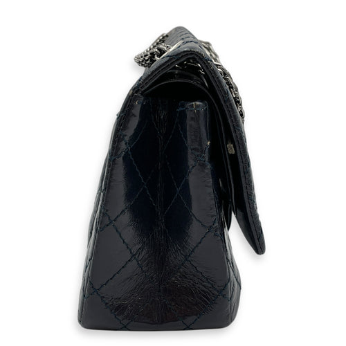 Reissue Blue Double Flap Bag in Distressed Leather, Ruthenium hardware