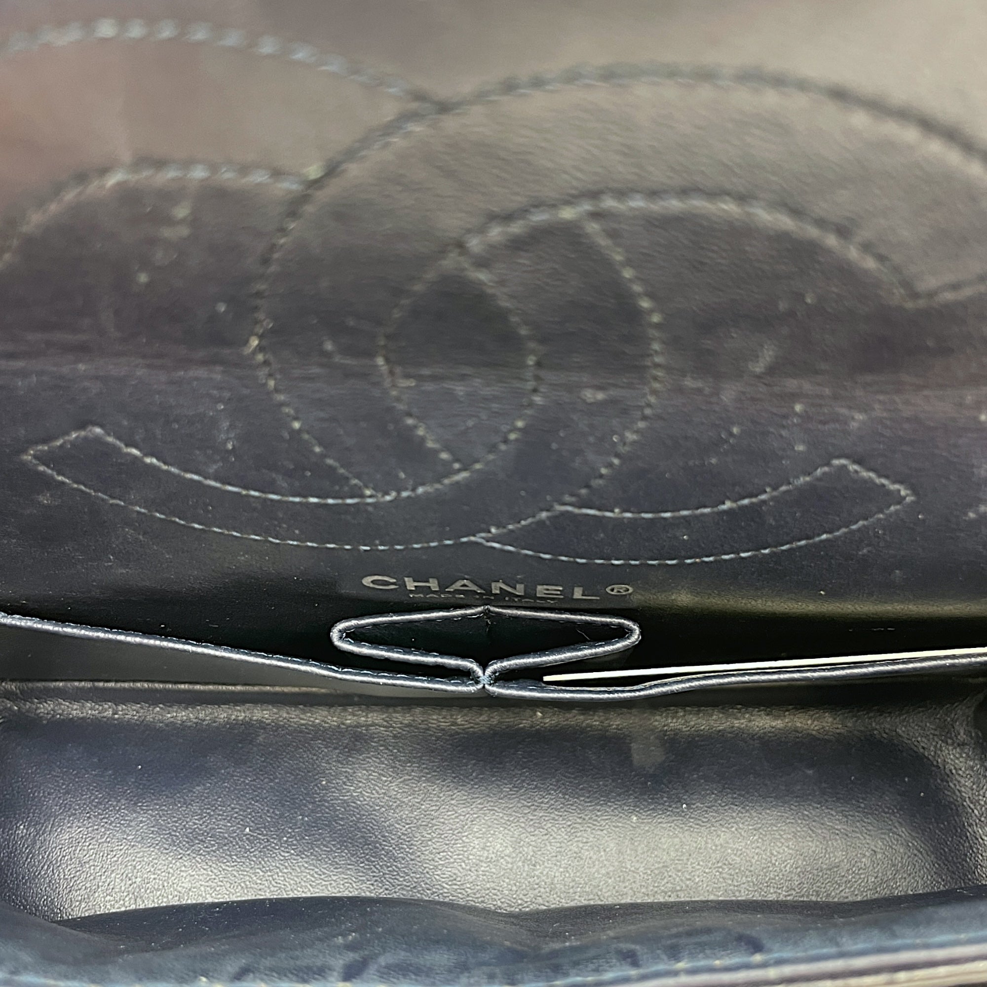 Reissue Blue Double Flap Bag in Distressed Leather, Ruthenium hardware