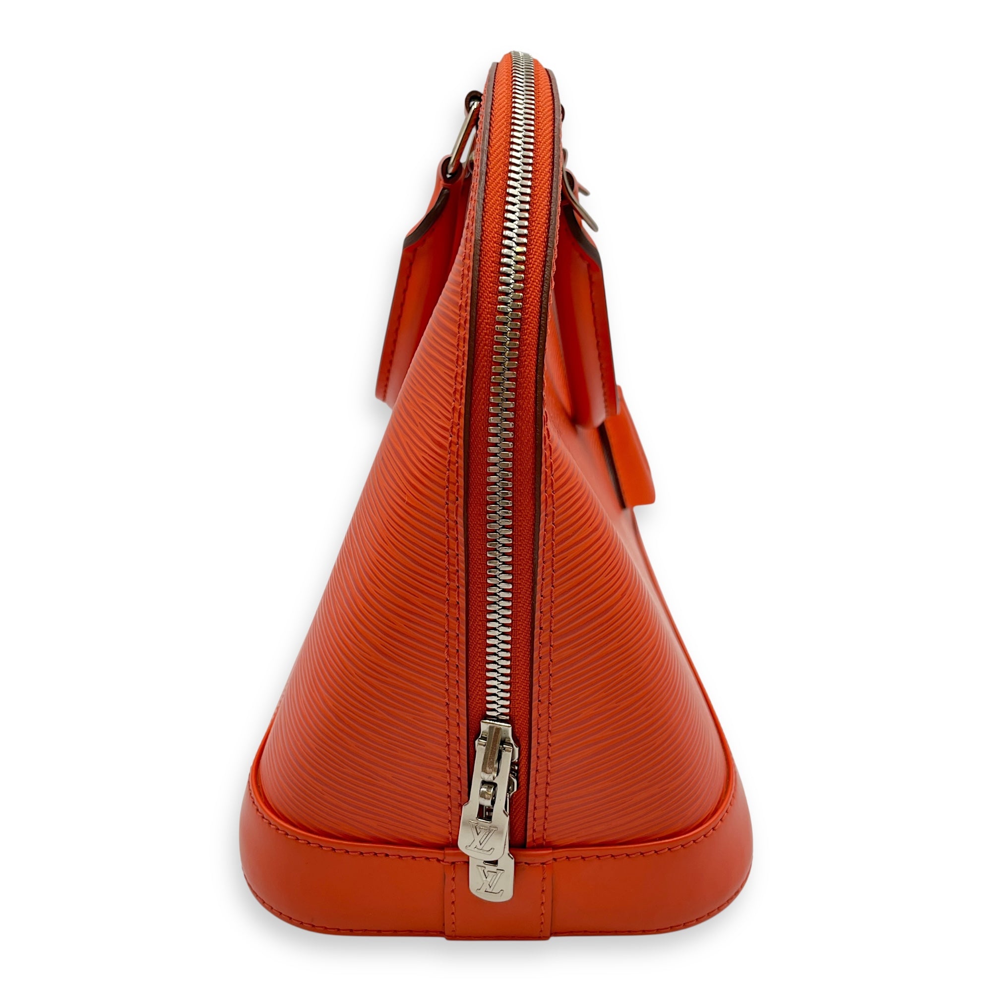 Epi Alma Medium Orange Top Handle Bag in Epi Leather, Silver hardware