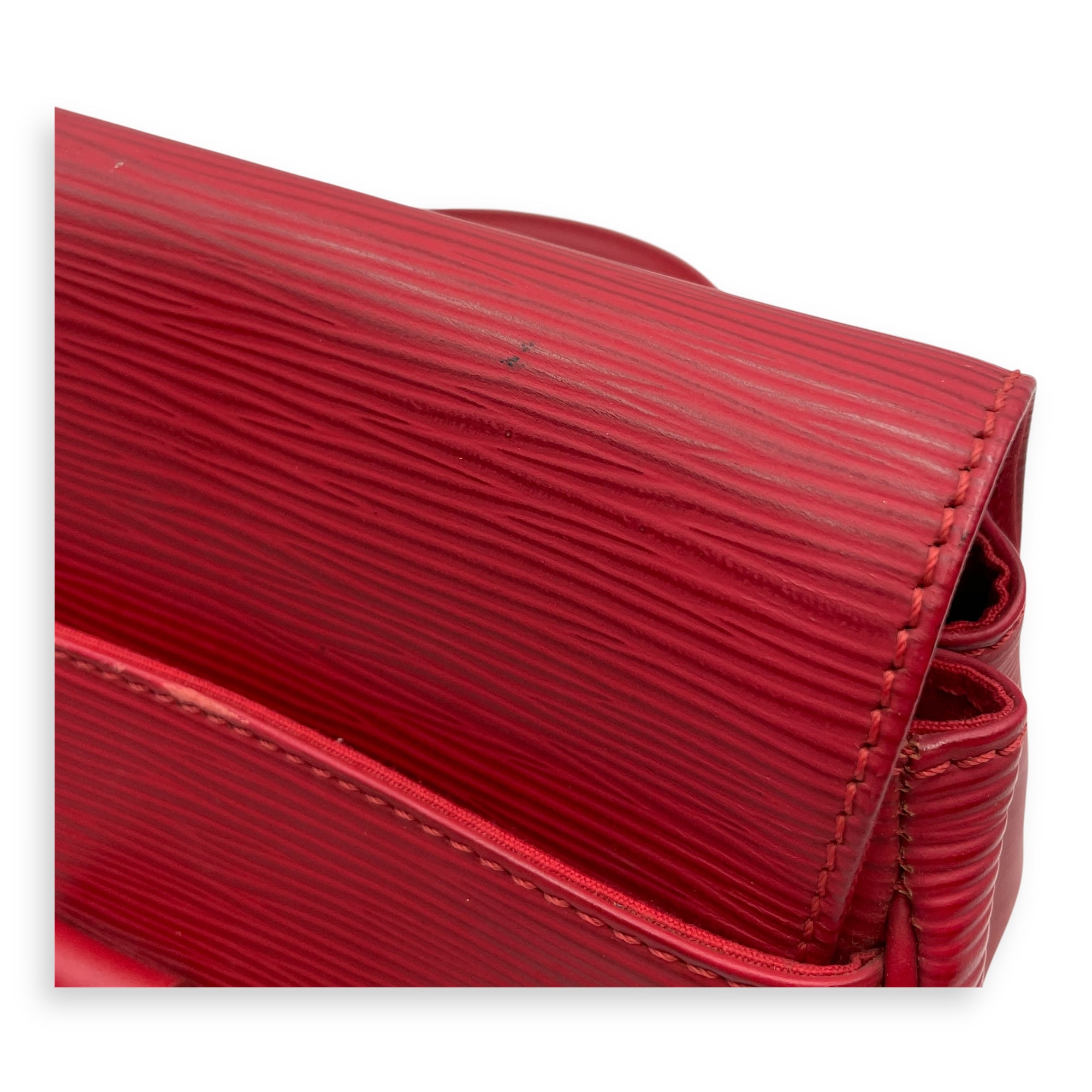 Segur PM Red Top Handle Bag in Epi Leather, Silver hardware
