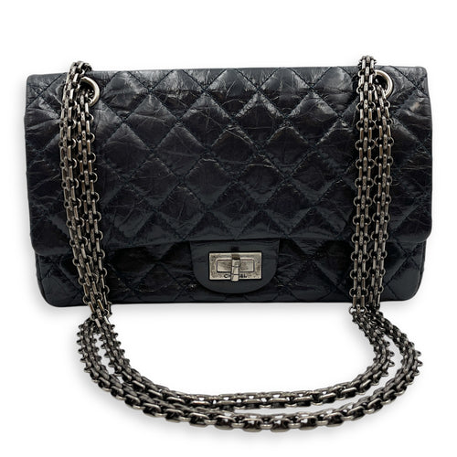Reissue Blue Double Flap Bag in Distressed Leather, Ruthenium hardware