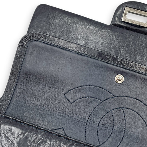 Reissue Blue Double Flap Bag in Distressed Leather, Ruthenium hardware