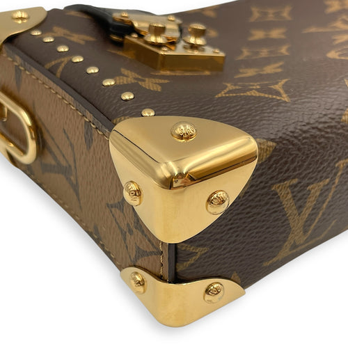 Slim Trunk Brown Monogram Crossbody Bag in Canvas, Gold hardware