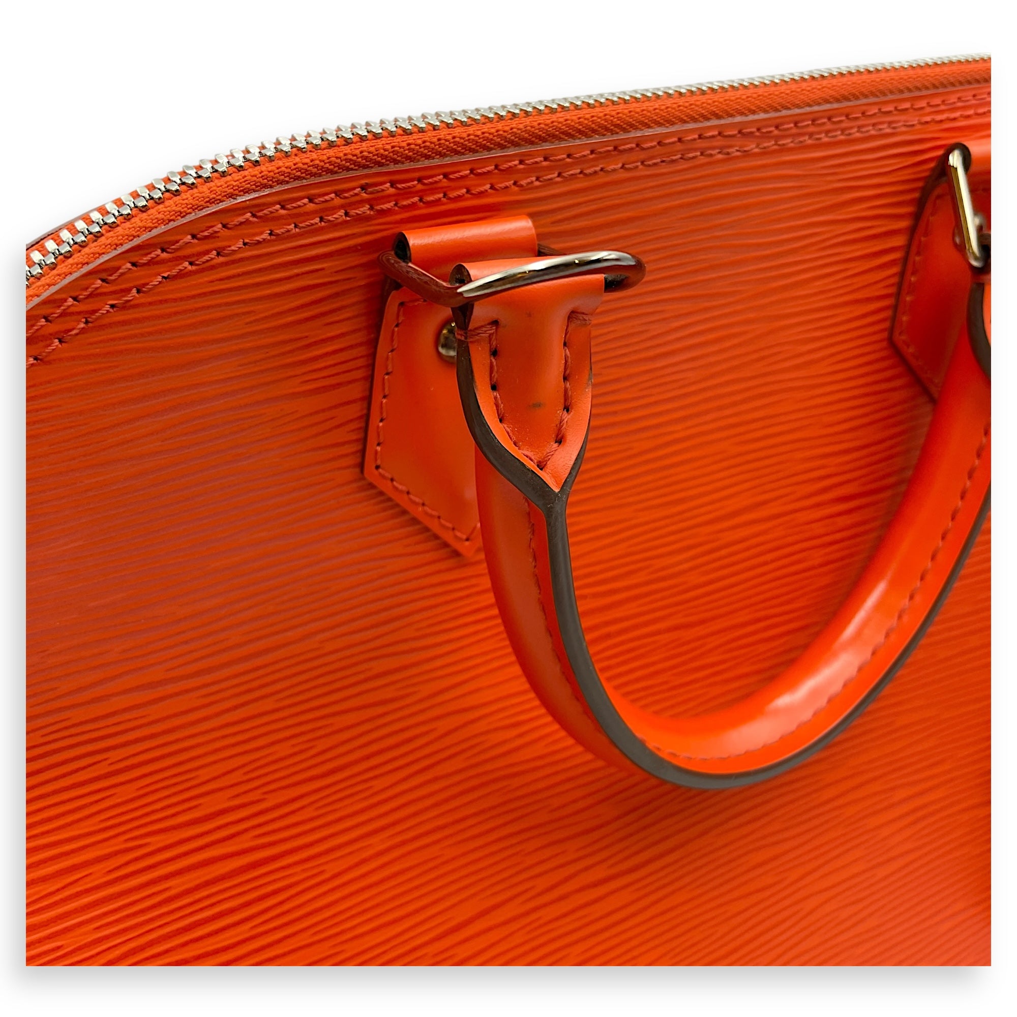 Epi Alma Medium Orange Top Handle Bag in Epi Leather, Silver hardware