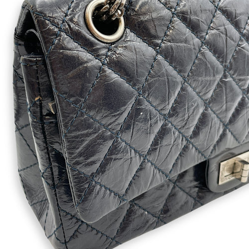 Reissue Blue Double Flap Bag in Distressed Leather, Ruthenium hardware