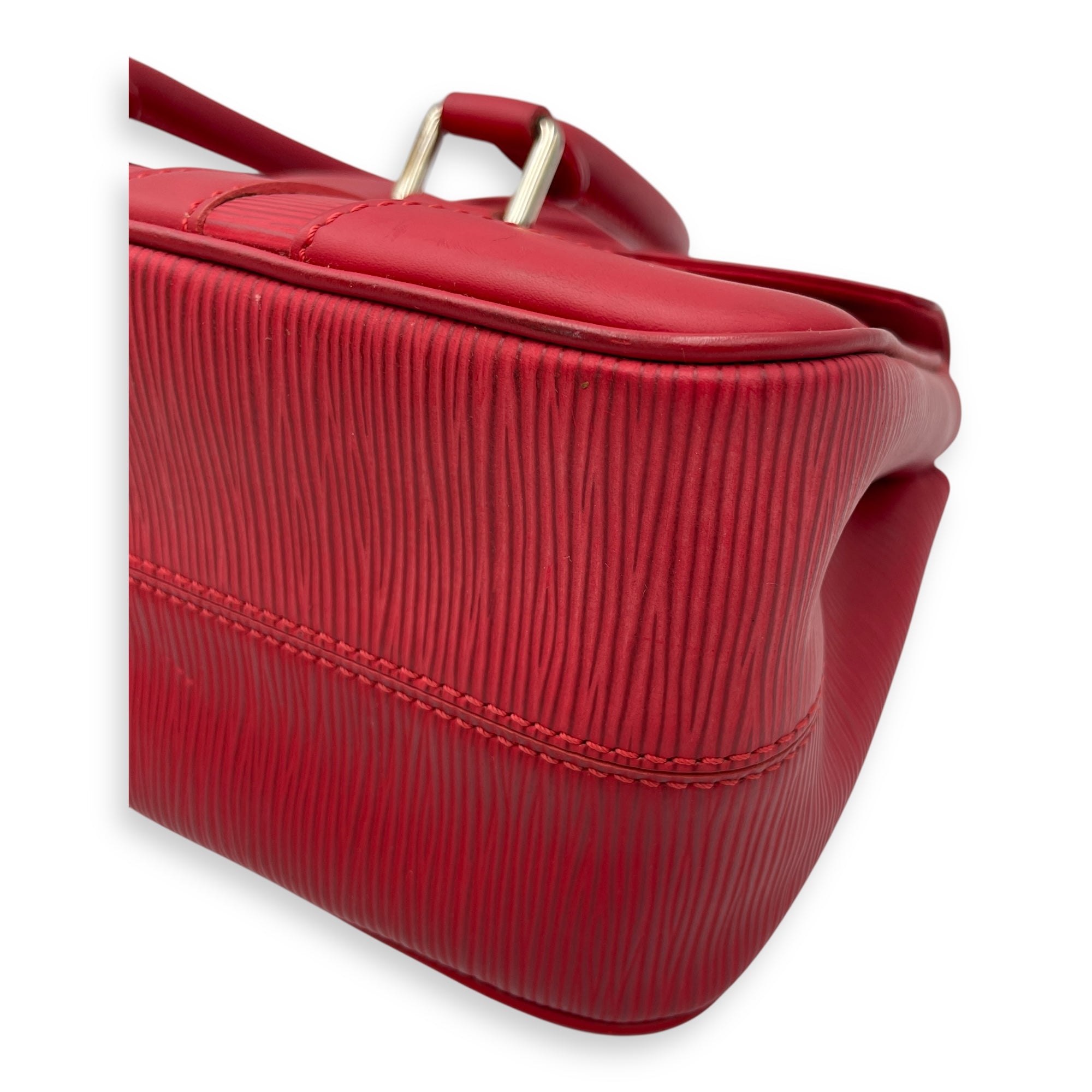Segur PM Red Top Handle Bag in Epi Leather, Silver hardware