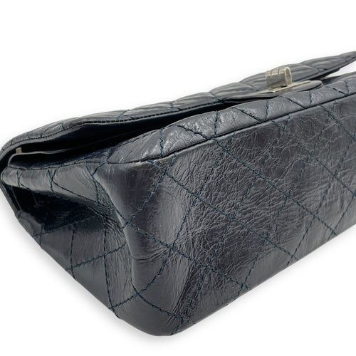 Reissue Blue Double Flap Bag in Distressed Leather, Ruthenium hardware