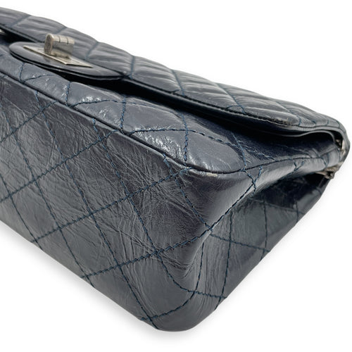 Reissue Blue Double Flap Bag in Distressed Leather, Ruthenium hardware