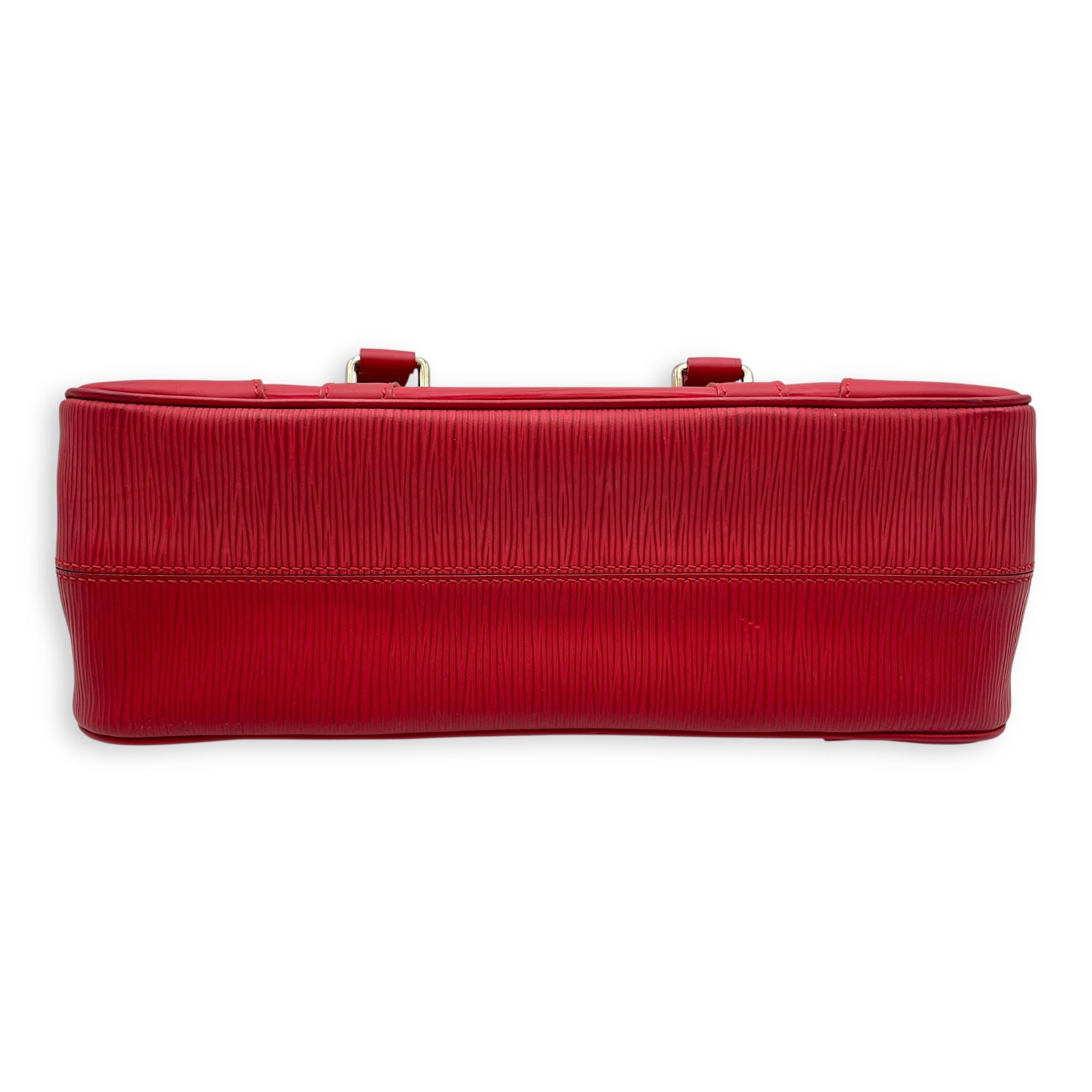 Segur PM Red Top Handle Bag in Epi Leather, Silver hardware