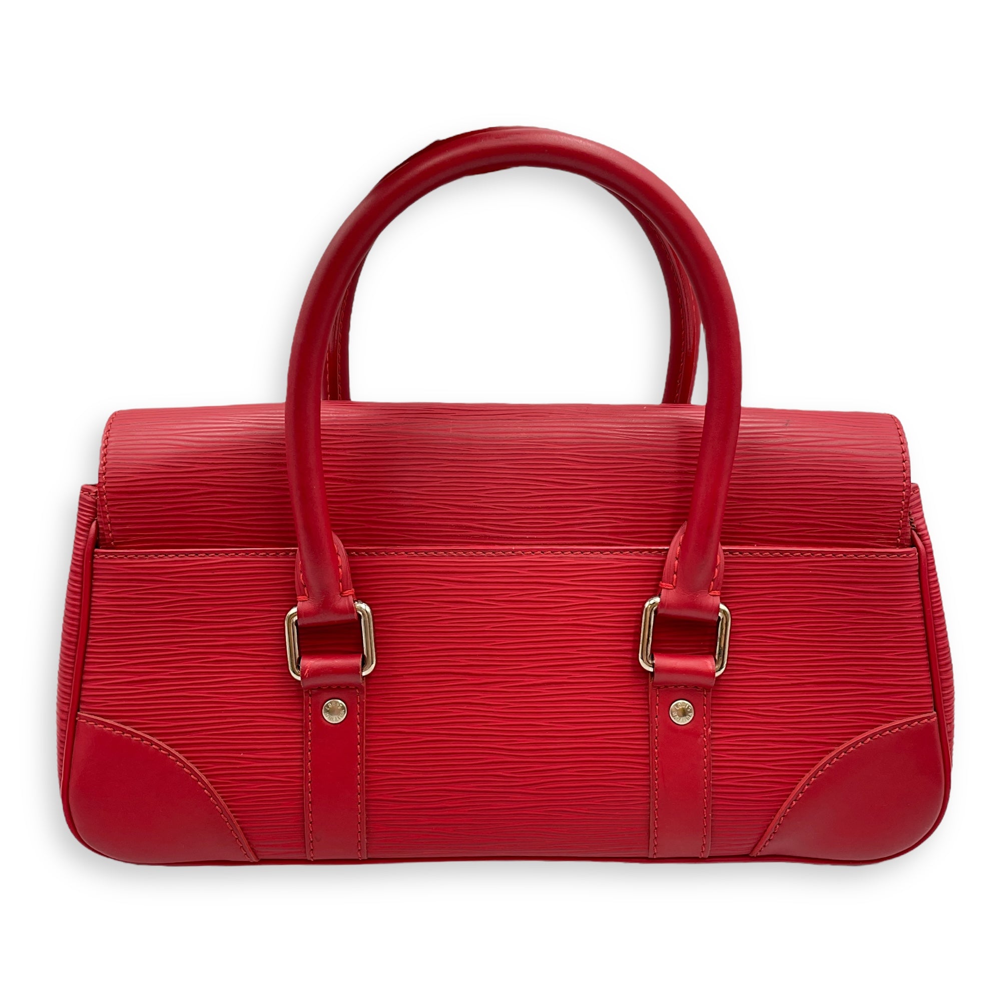 Segur PM Red Top Handle Bag in Epi Leather, Silver hardware