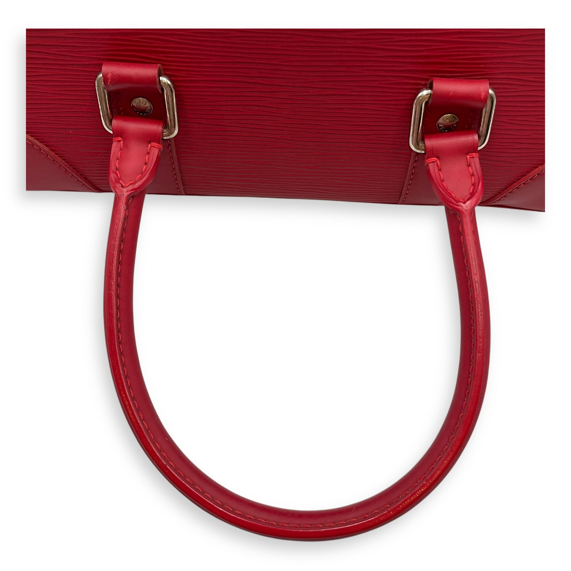 Segur PM Red Top Handle Bag in Epi Leather, Silver hardware