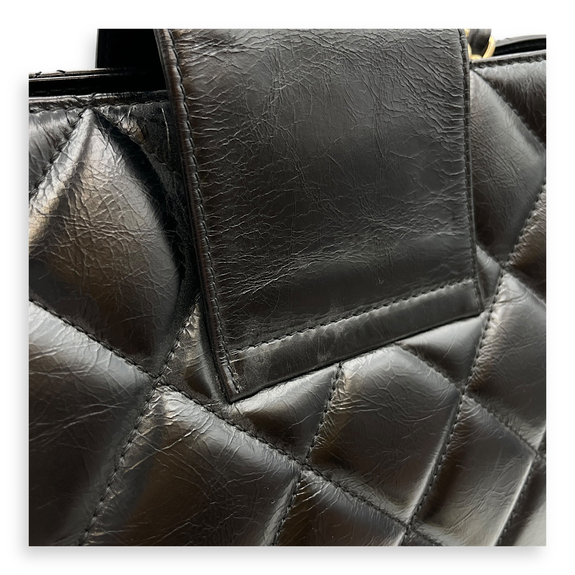 Quilted CC Black Tote Bag in Calfskin, Gold hardware