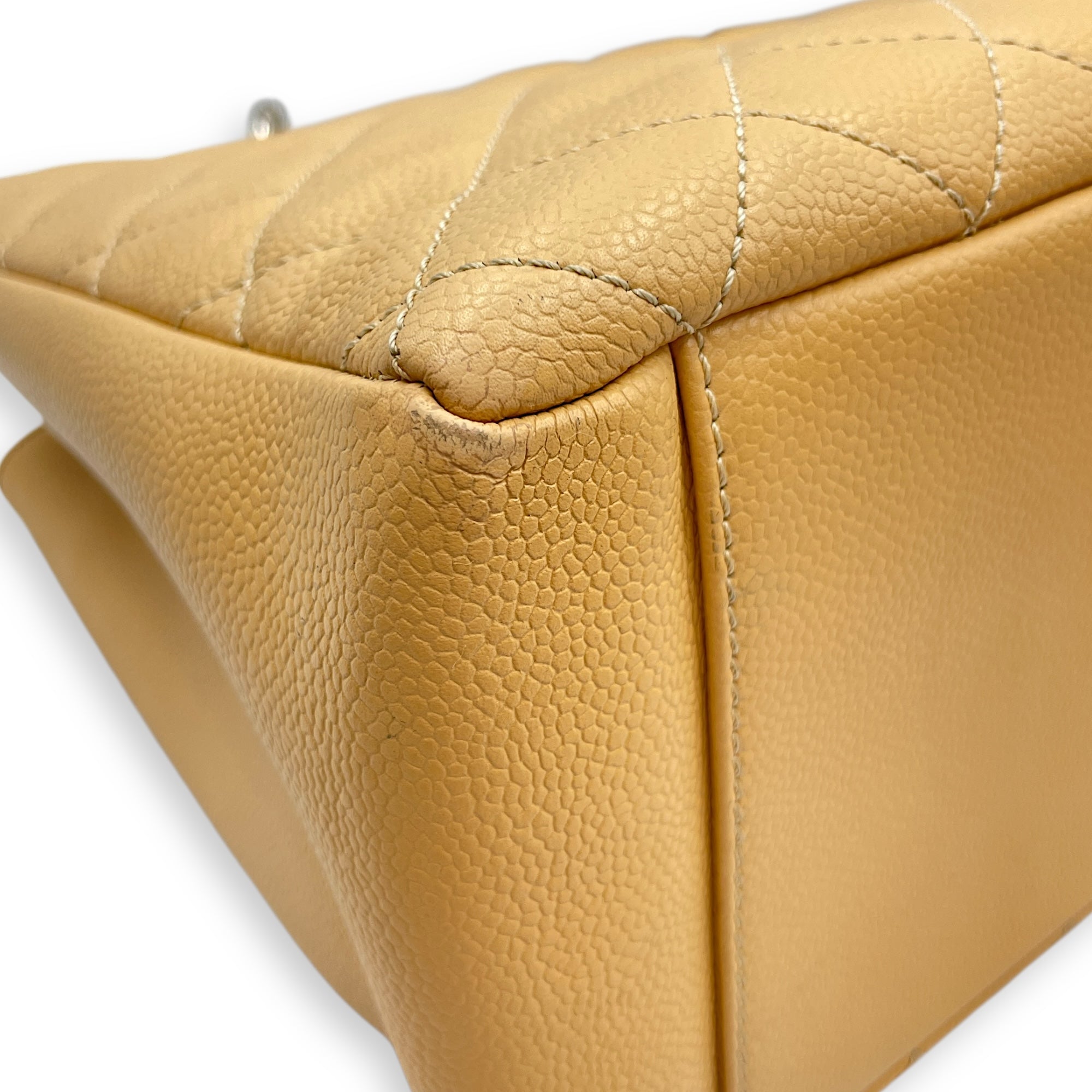 GST Beige Shoulder Bag in Caviar Leather, Silver hardware