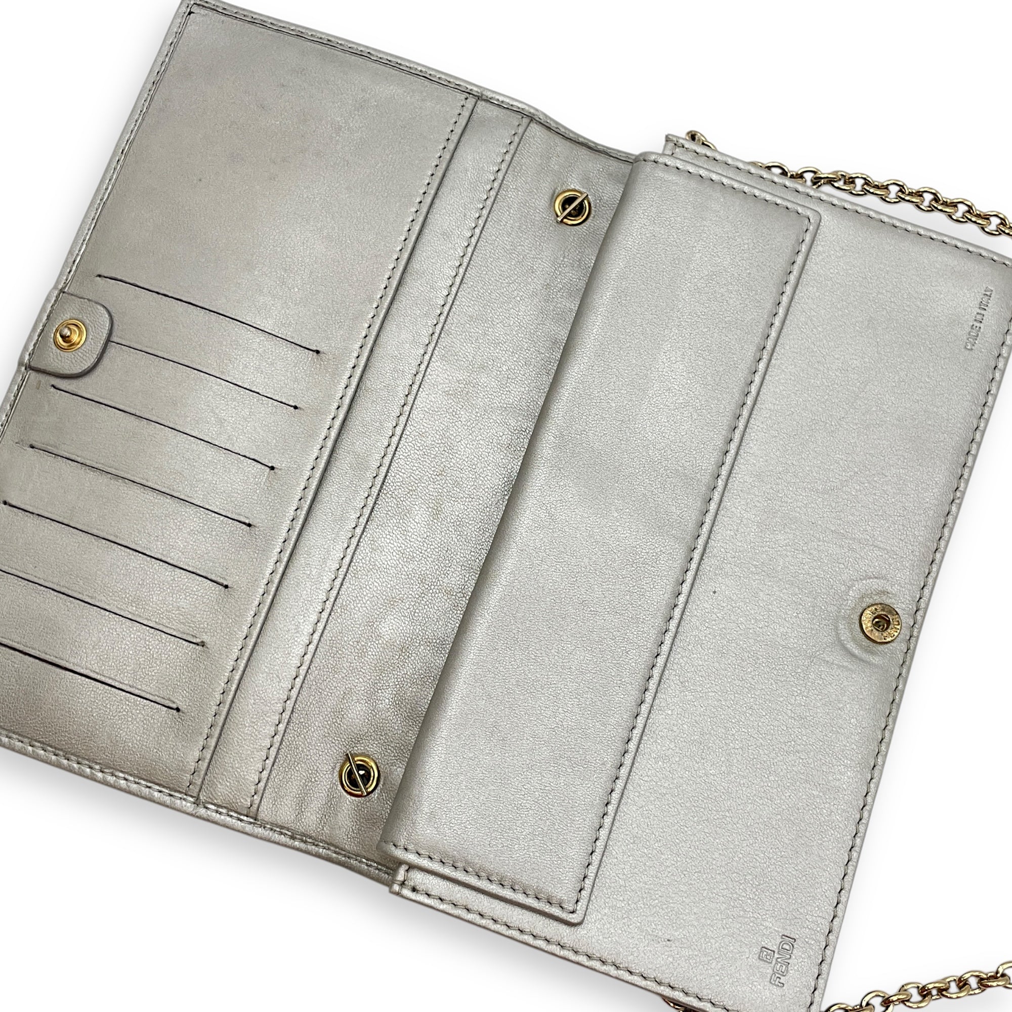 Metallic Embossed Leather Silver Wallet on Chain , Gold hardware