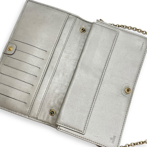 Metallic Embossed Leather Silver Wallet on Chain , Gold hardware