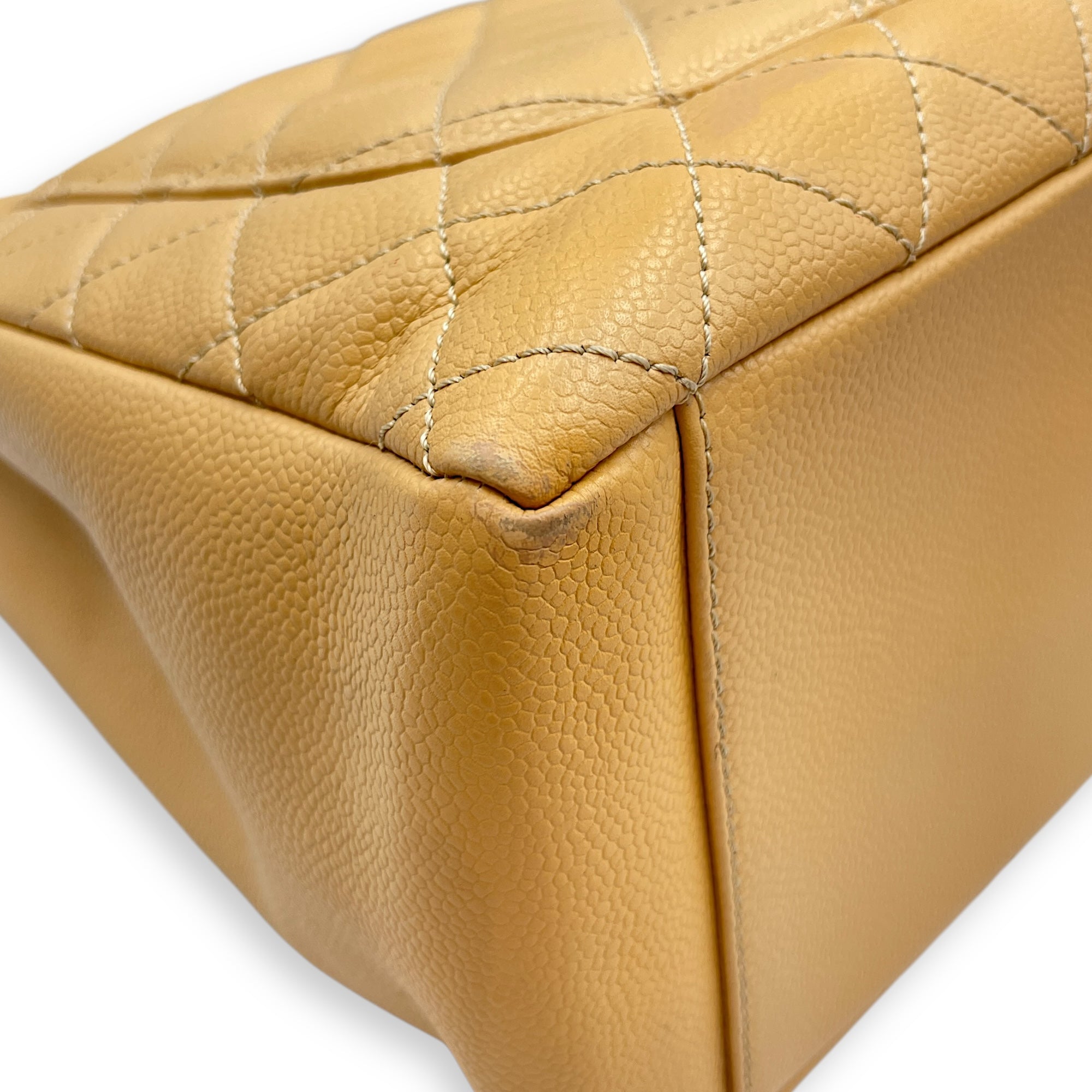 GST Beige Shoulder Bag in Caviar Leather, Silver hardware