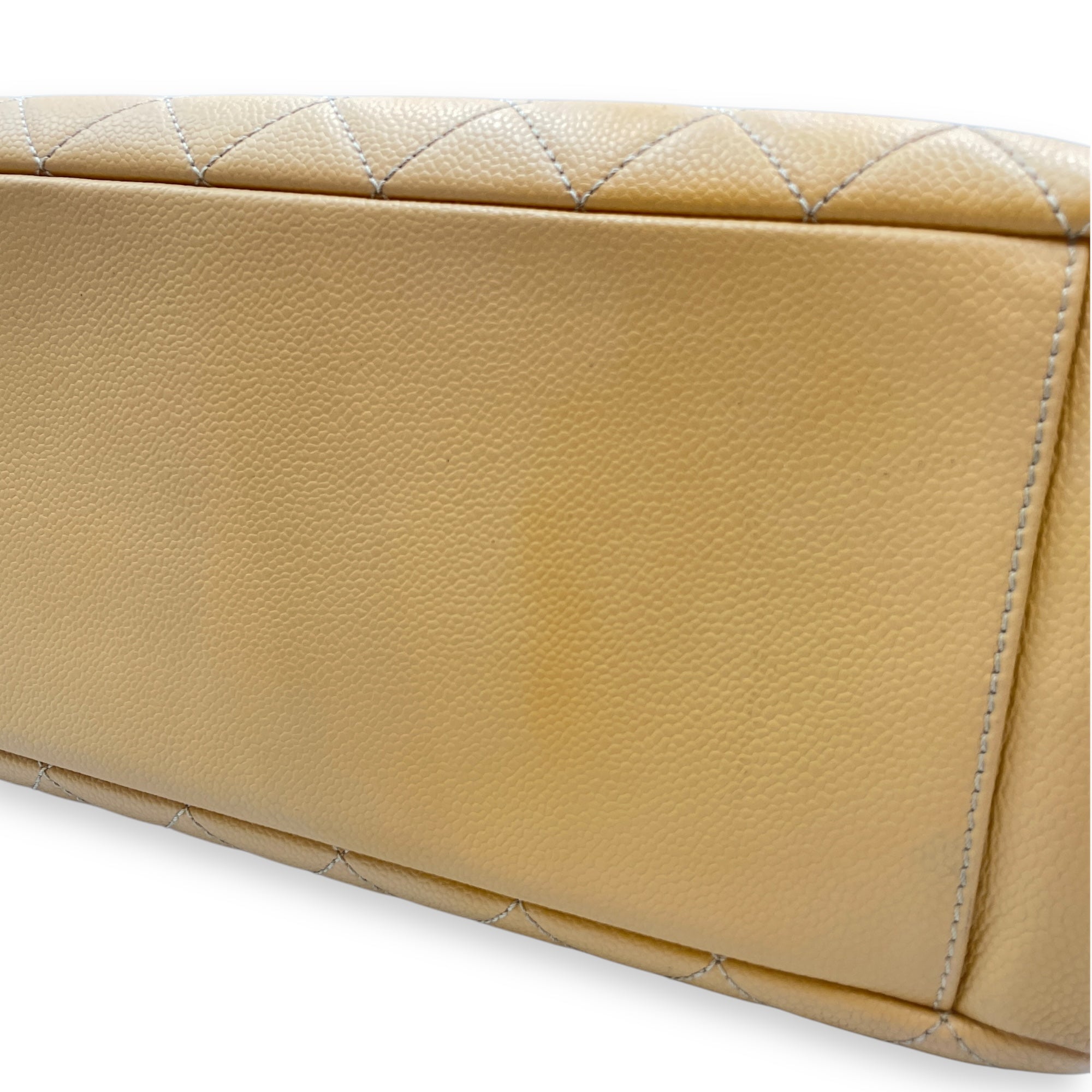GST Beige Shoulder Bag in Caviar Leather, Silver hardware