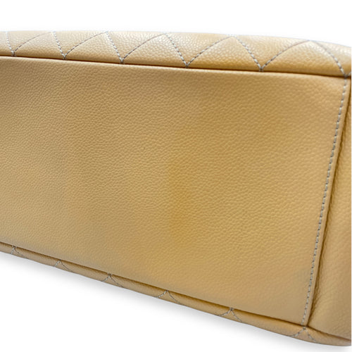 GST Beige Shoulder Bag in Caviar Leather, Silver hardware