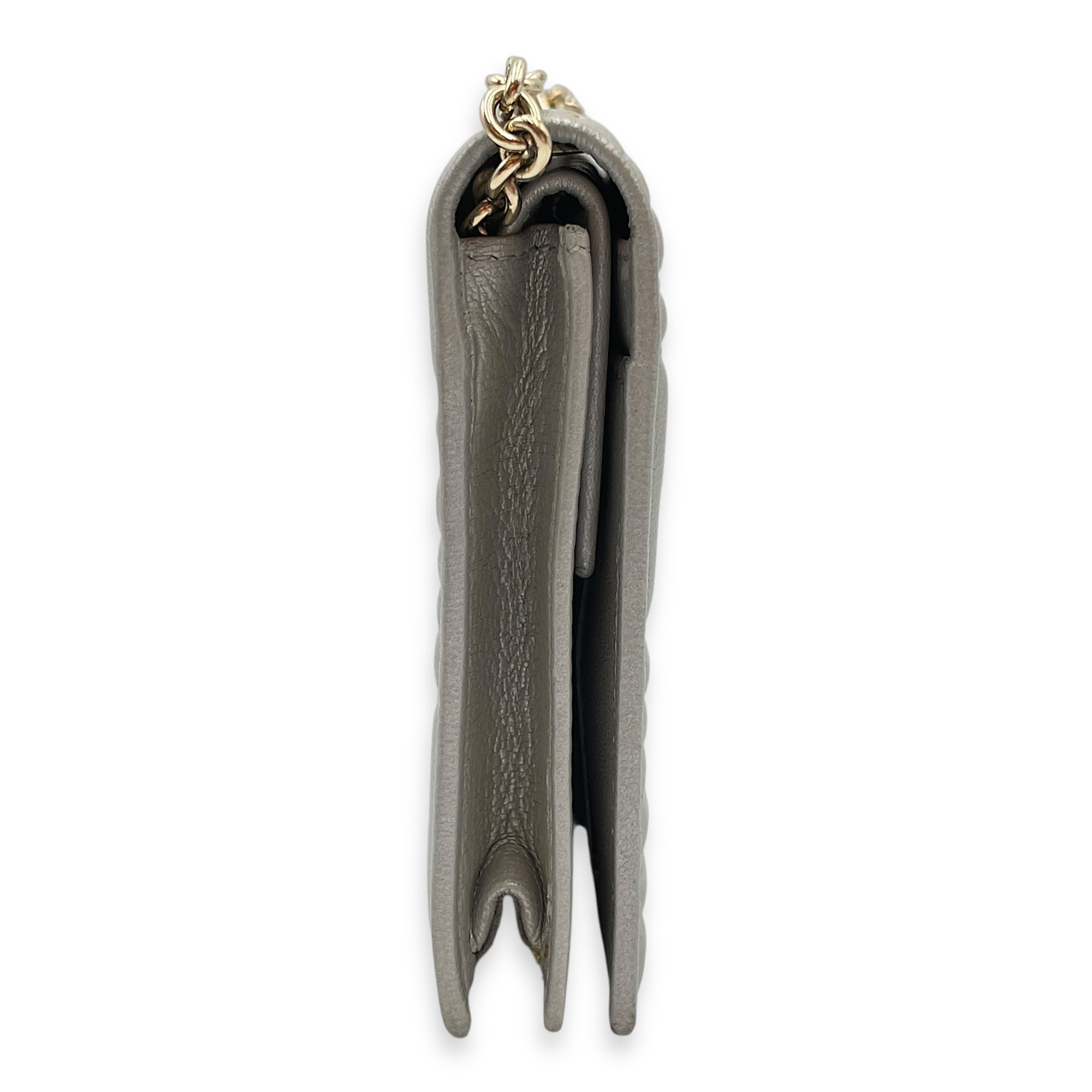 Metallic Embossed Leather Silver Wallet on Chain , Gold hardware