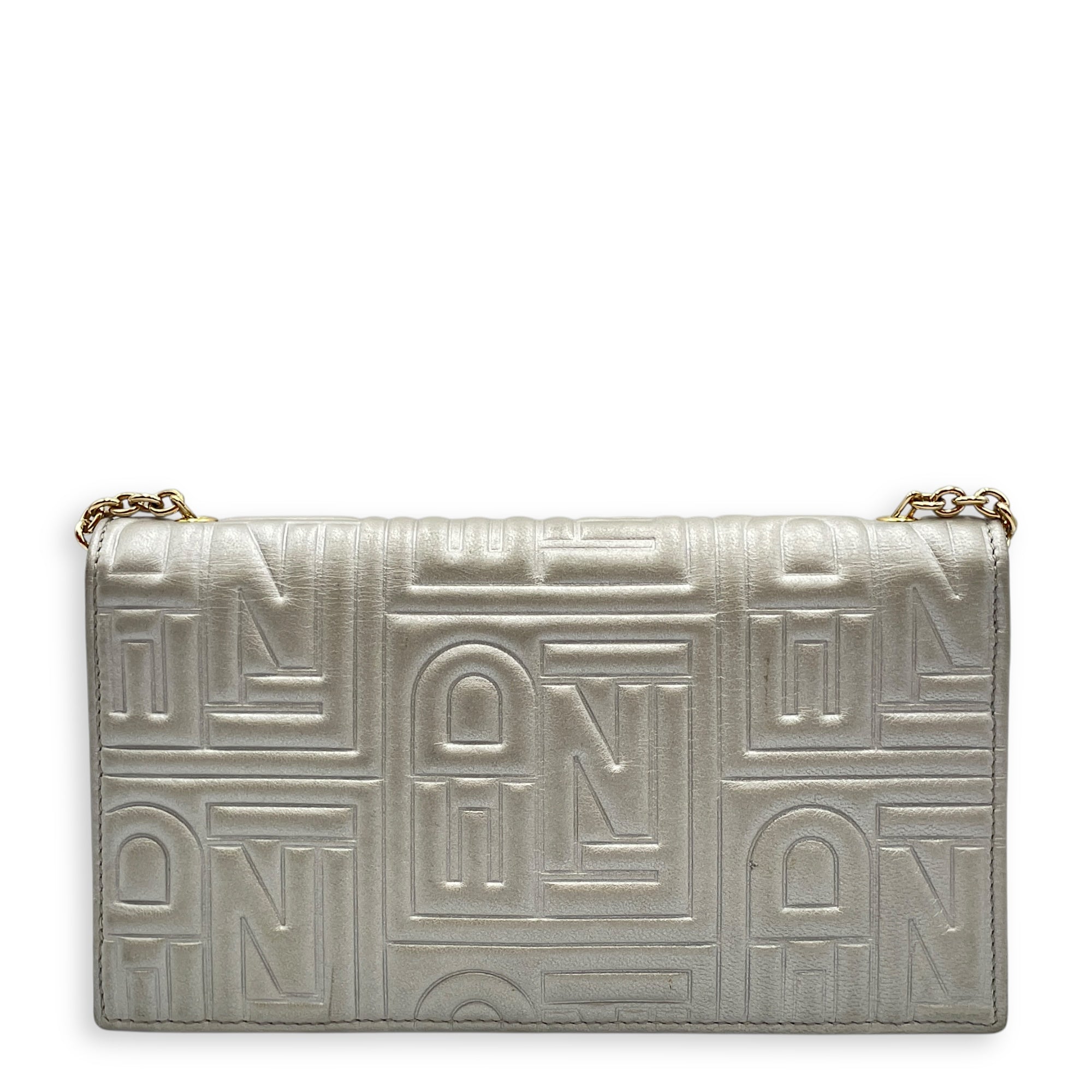 Metallic Embossed Leather Silver Wallet on Chain , Gold hardware